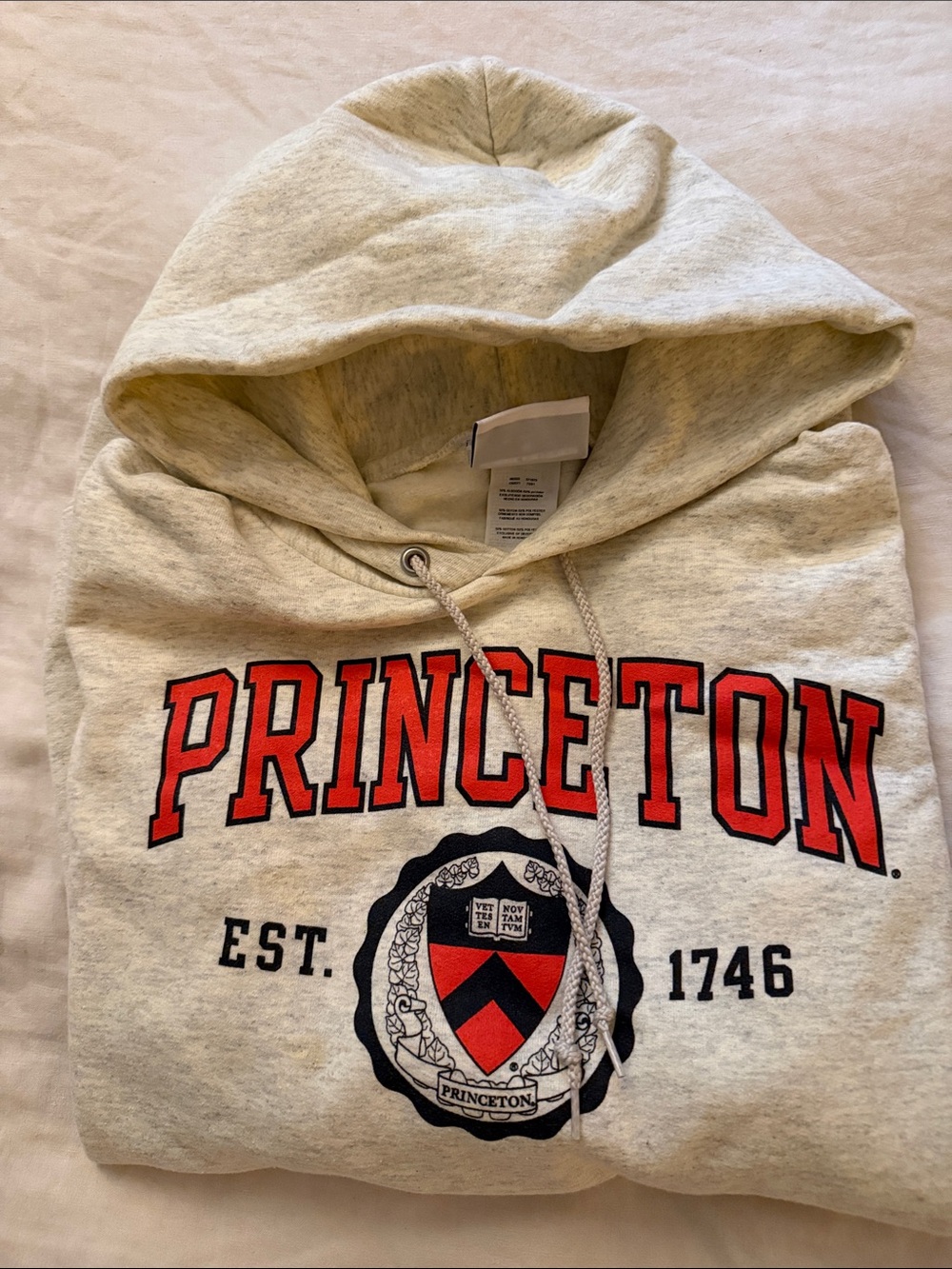Princeton unisex Hoodie in Cream with orange and black logo size M